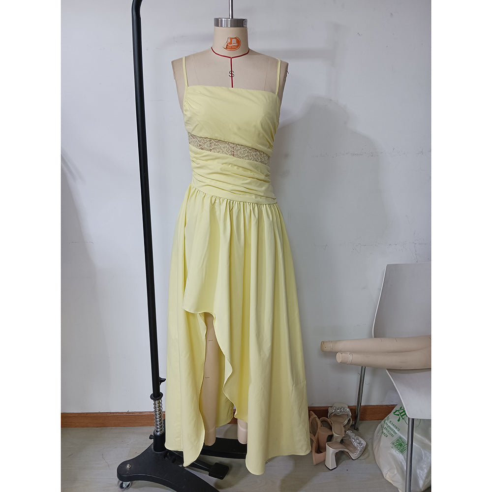 Women summer sexy mesh patchwork suspender ruffle dress 10