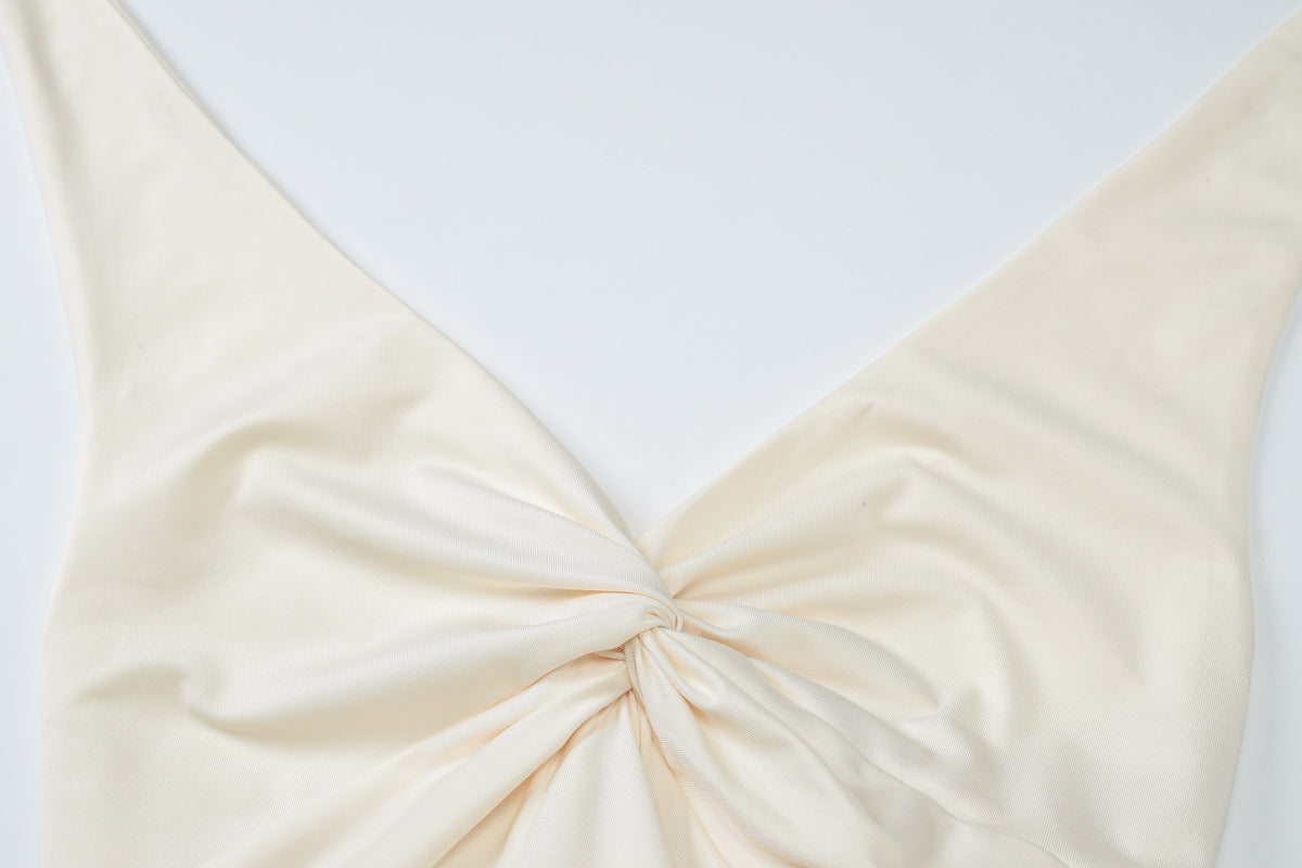 Women Summer Sexy V-Neck Ruffle Edge Halter Neck Knot Maxi Dress 11