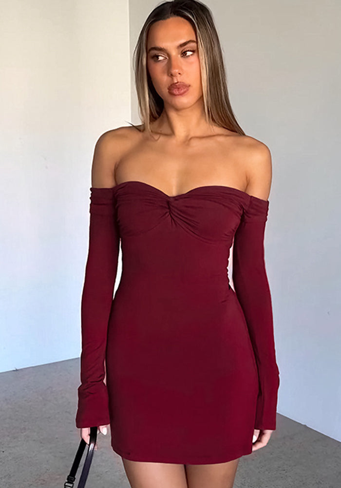 Spring Sexy Off Shoulder Low Back Long Sleeve Short Dress