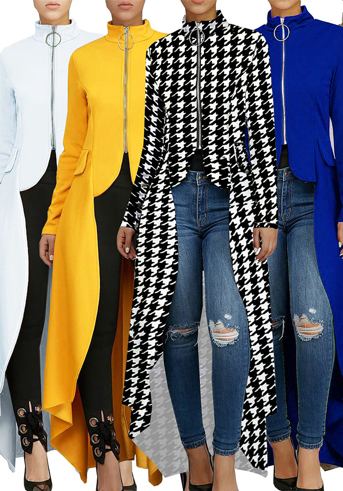 Women Long Sleeve Turtleneck Zipper Fake Pocket Irregular Dress