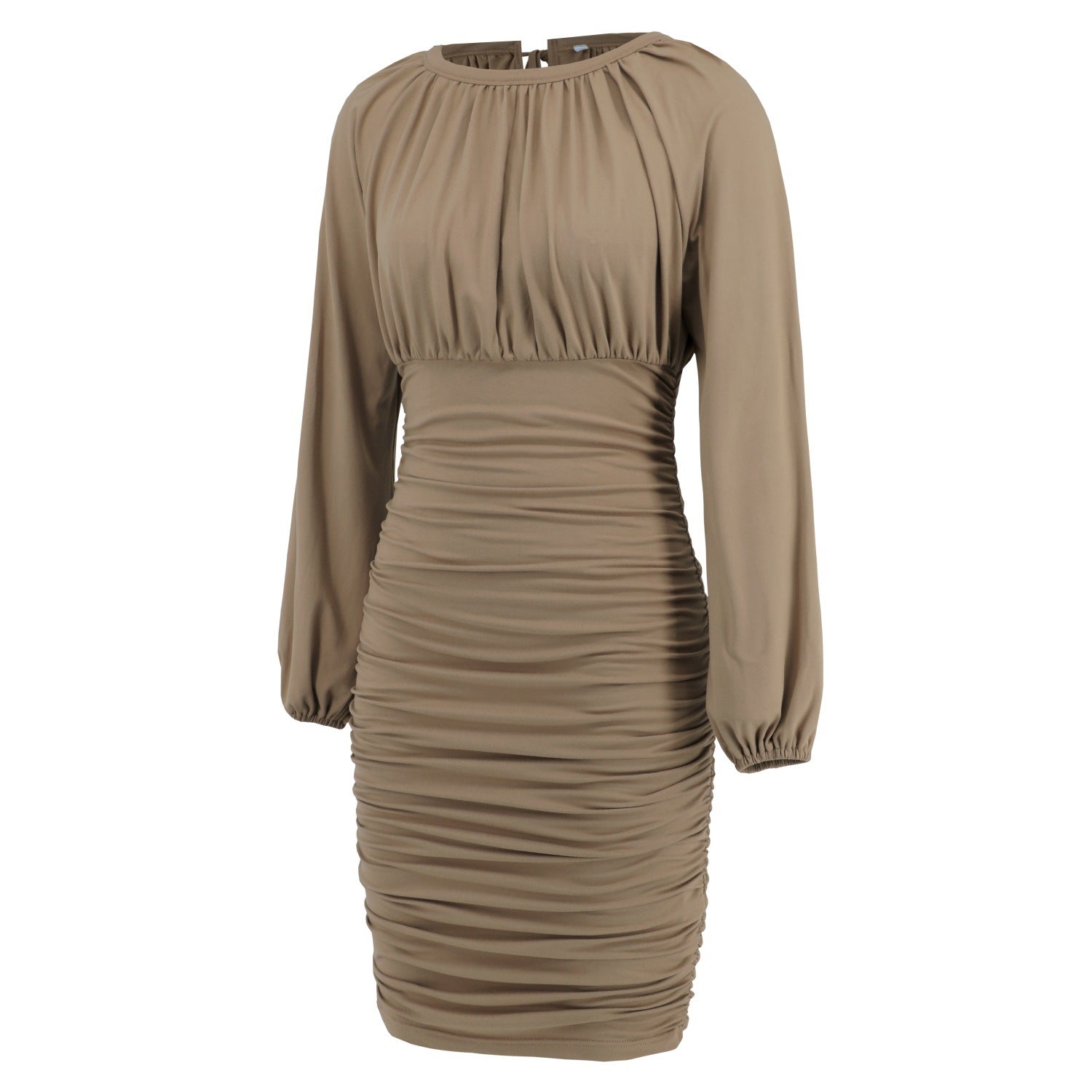 Women Sexy Lace-up Pleated Long Sleeve Dress 23