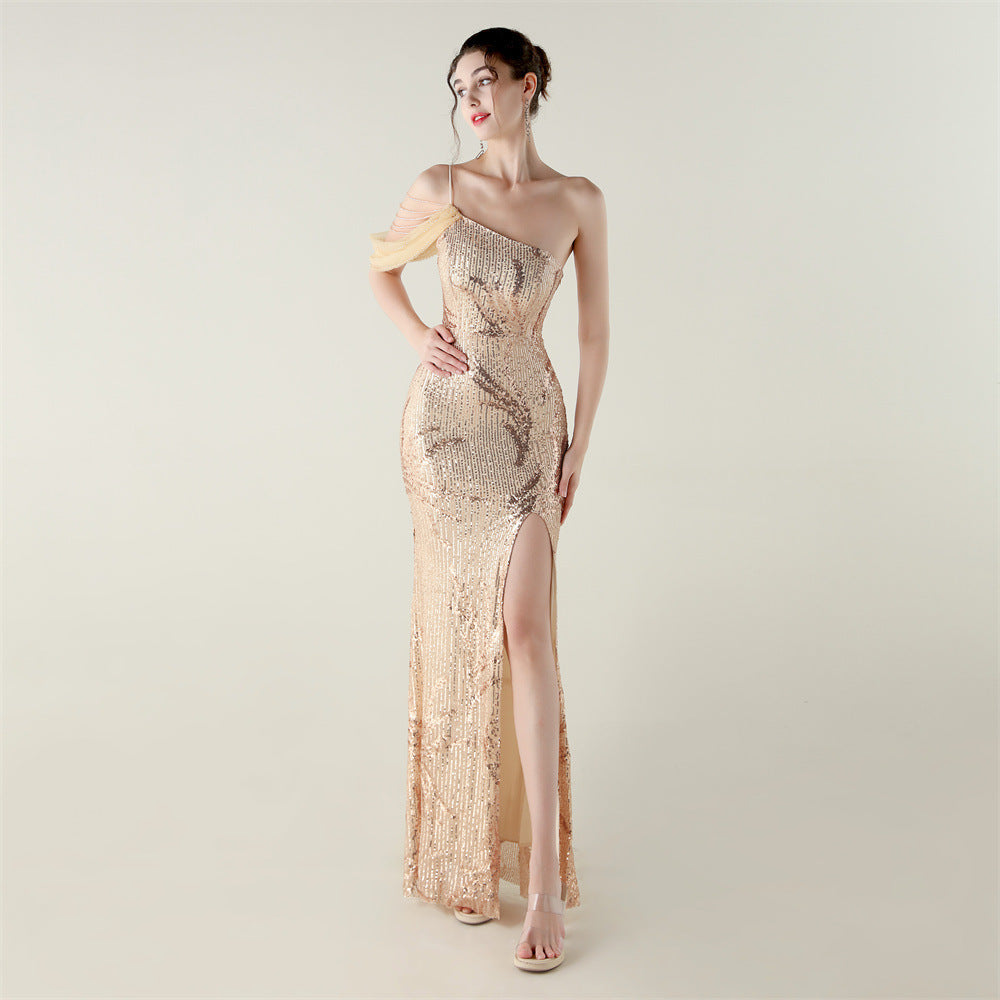 Sequin Mesh Off-Shoulder High Slit Fishtail Party Dress 6