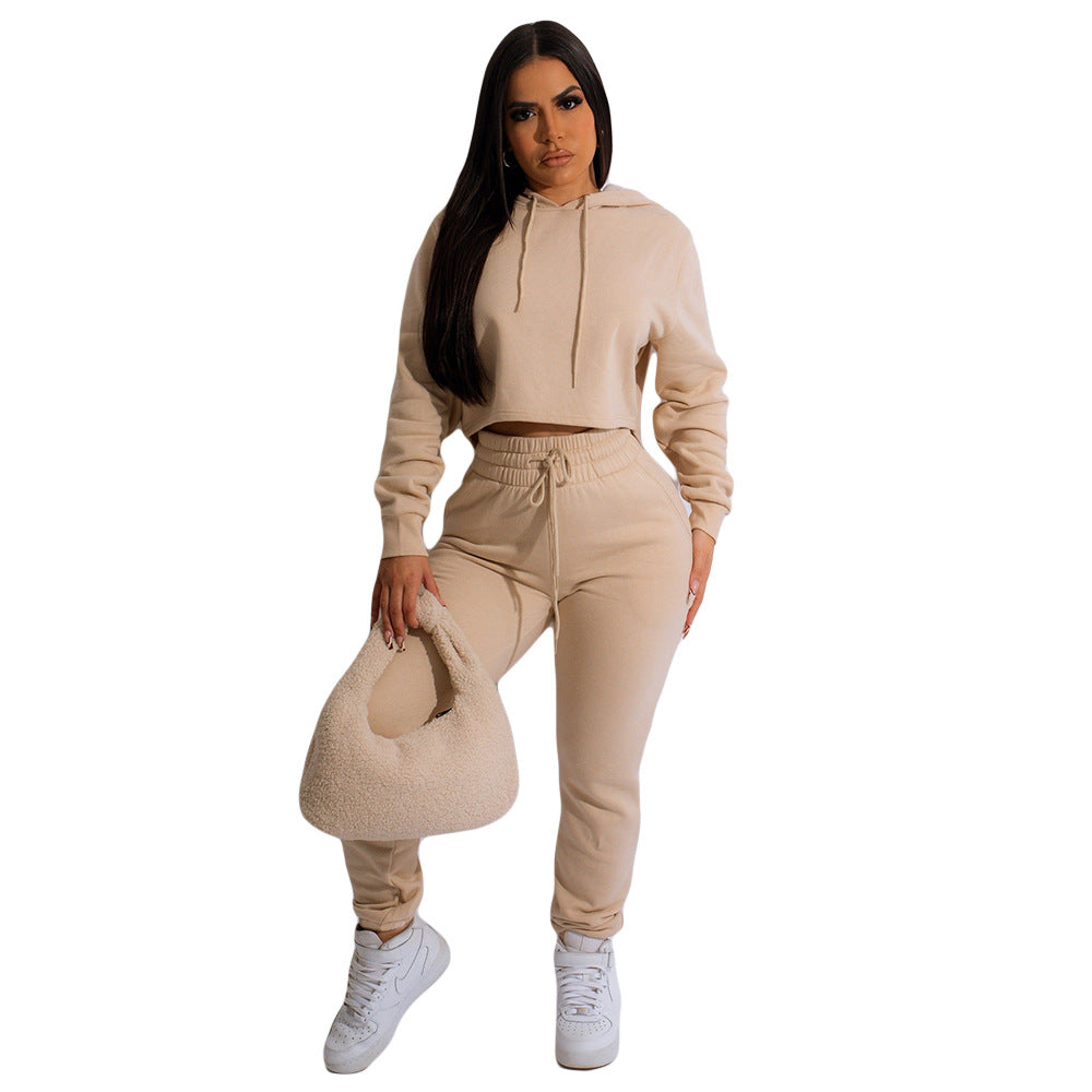 Women's fashion sexy cropped solid color sports two-piece suit 4