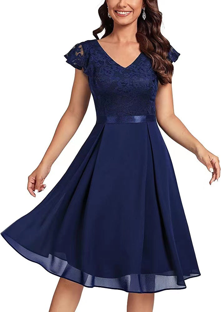 Women Lace Cutout Chiffon Dress 4