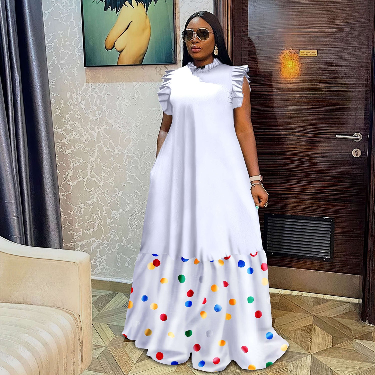 Plus Size Women Patchwork Print Short Sleeve Dress 11