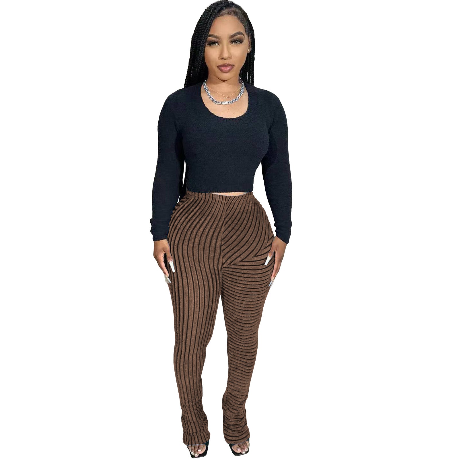 Women's Clothes Furry Texture High Stretch Fashion Casual Versatile Slim Pants 14