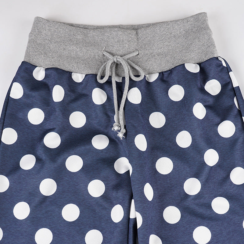 Women American-Style Casual Polka Dot Print Contrast Lace-Up Pants 14