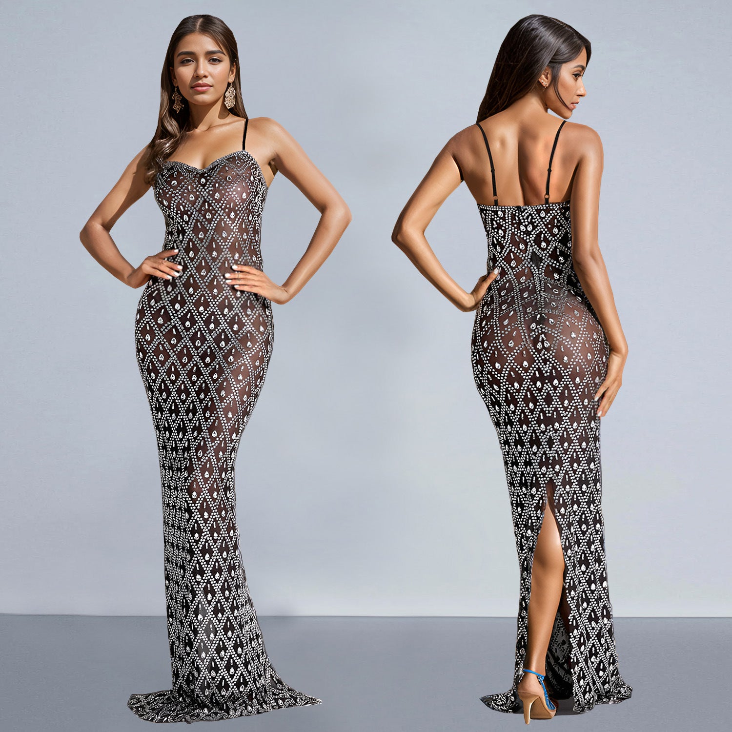 Women sexy suspenders Beaded Bodycon Dress 3