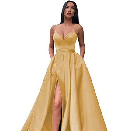 Sexy Solid Colo Strap Slit Prom Dress Beach Weddings Gowm（Processing time need 3-6 days） 14