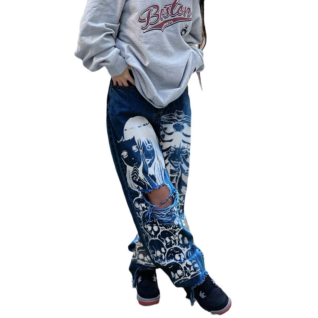 High Waisted Ripped Denim Pants Women's Trousers 8