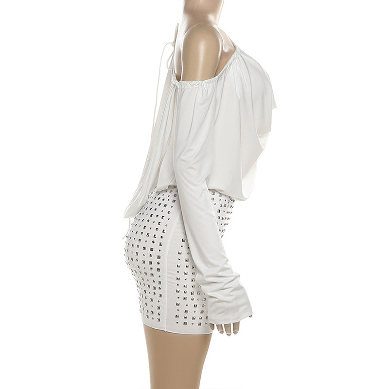 Women autumn/winter sexy backless lace-up off-shoulder bodycon dress 6