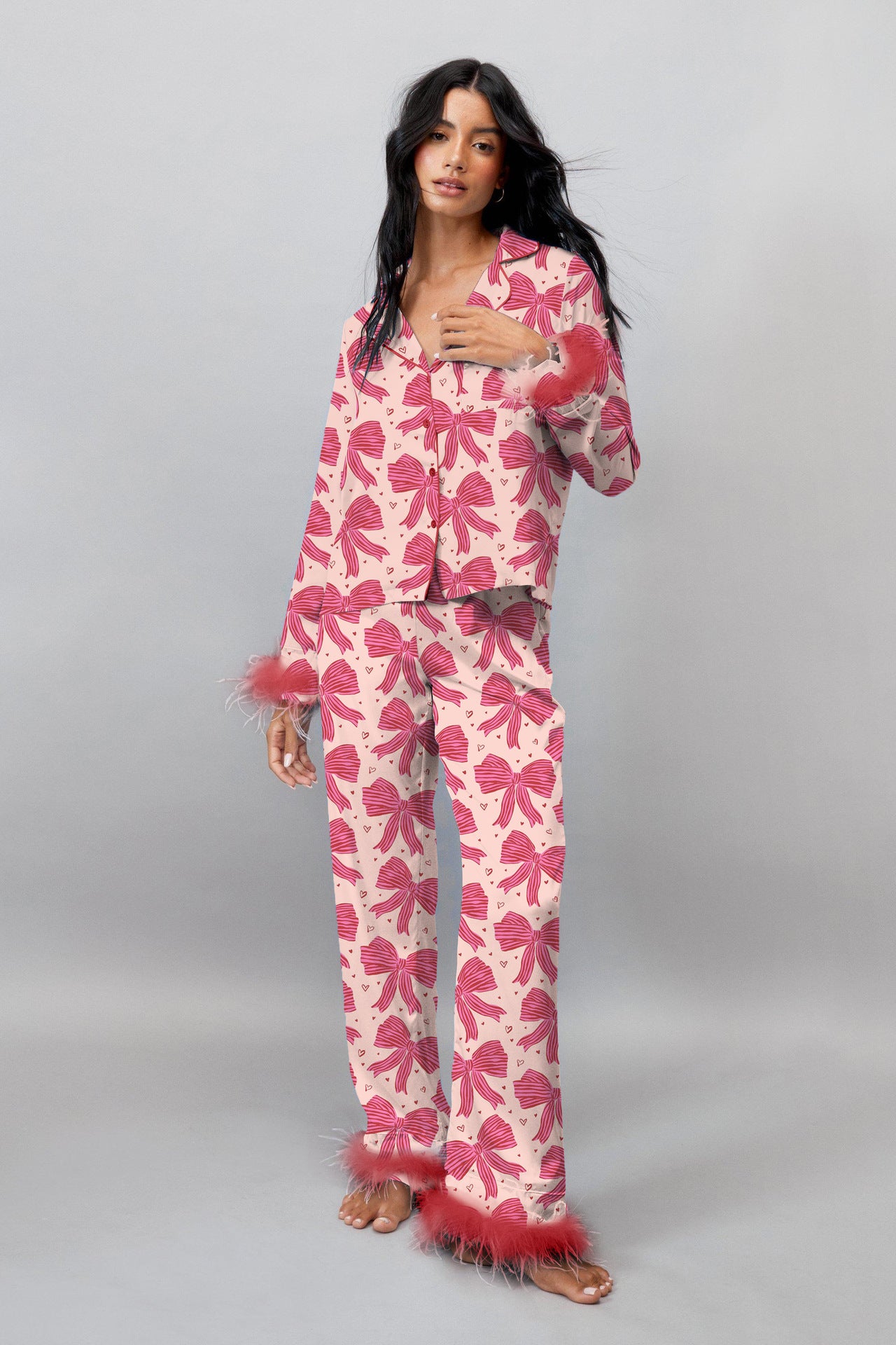 Women Spring Casual Style Printed Home Pajama Set 4