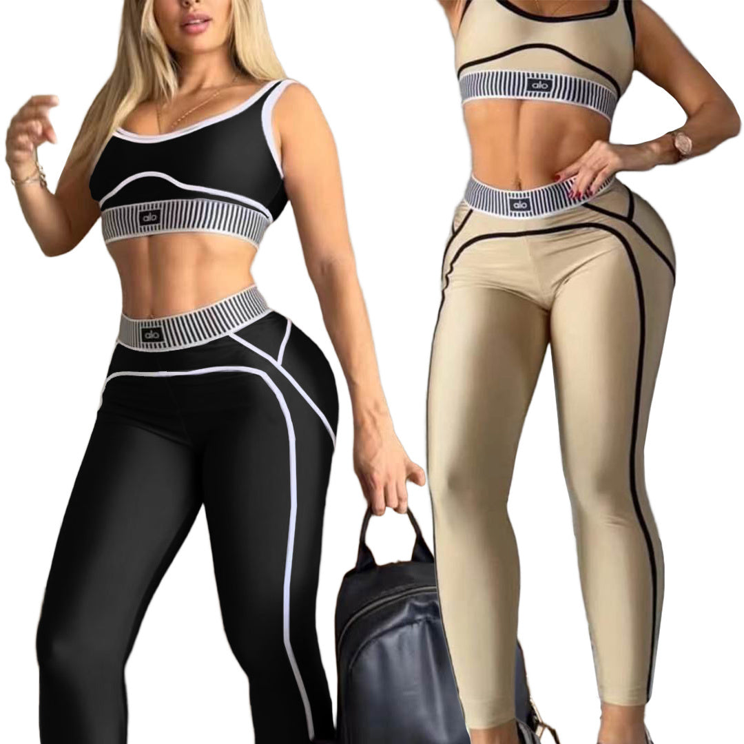 Women's Casual Anti-Shock Running Yoga Sports Fitness Two-Piece Pants Set 12