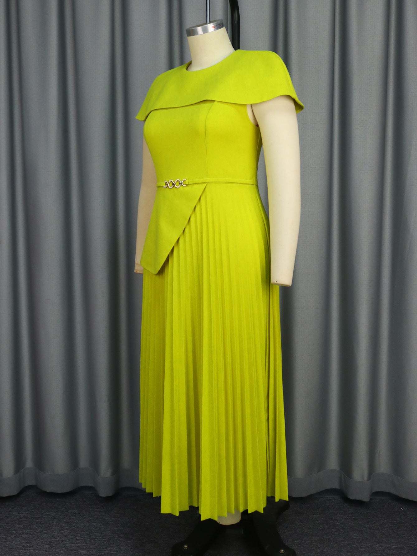 Plus Size Cape Sleeve Elegant Pleated Cocktail Dress 9