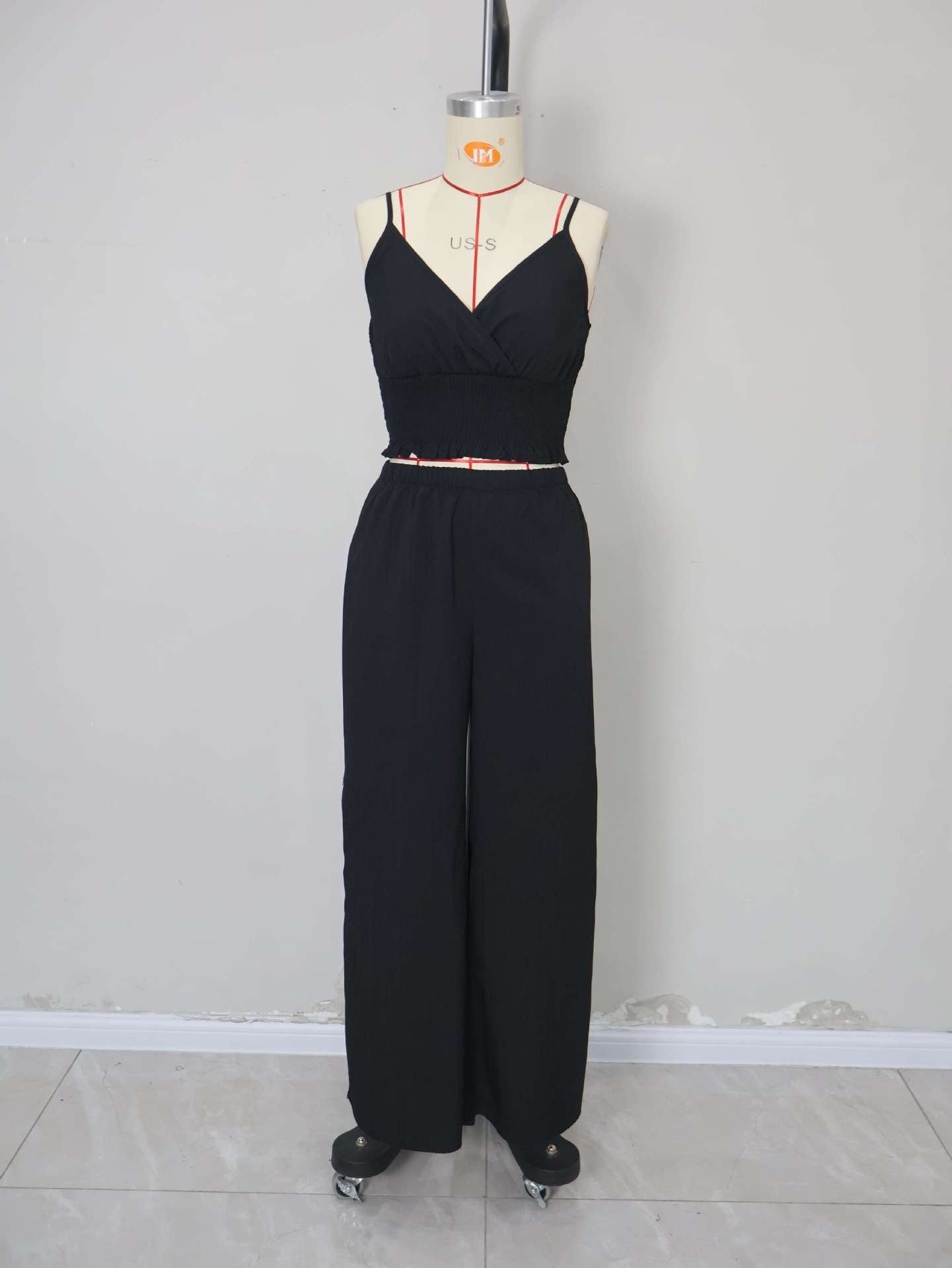 Women's Solid Color Straps Vest Straight Slit Casual Pants Summer Two-Piece Set 9