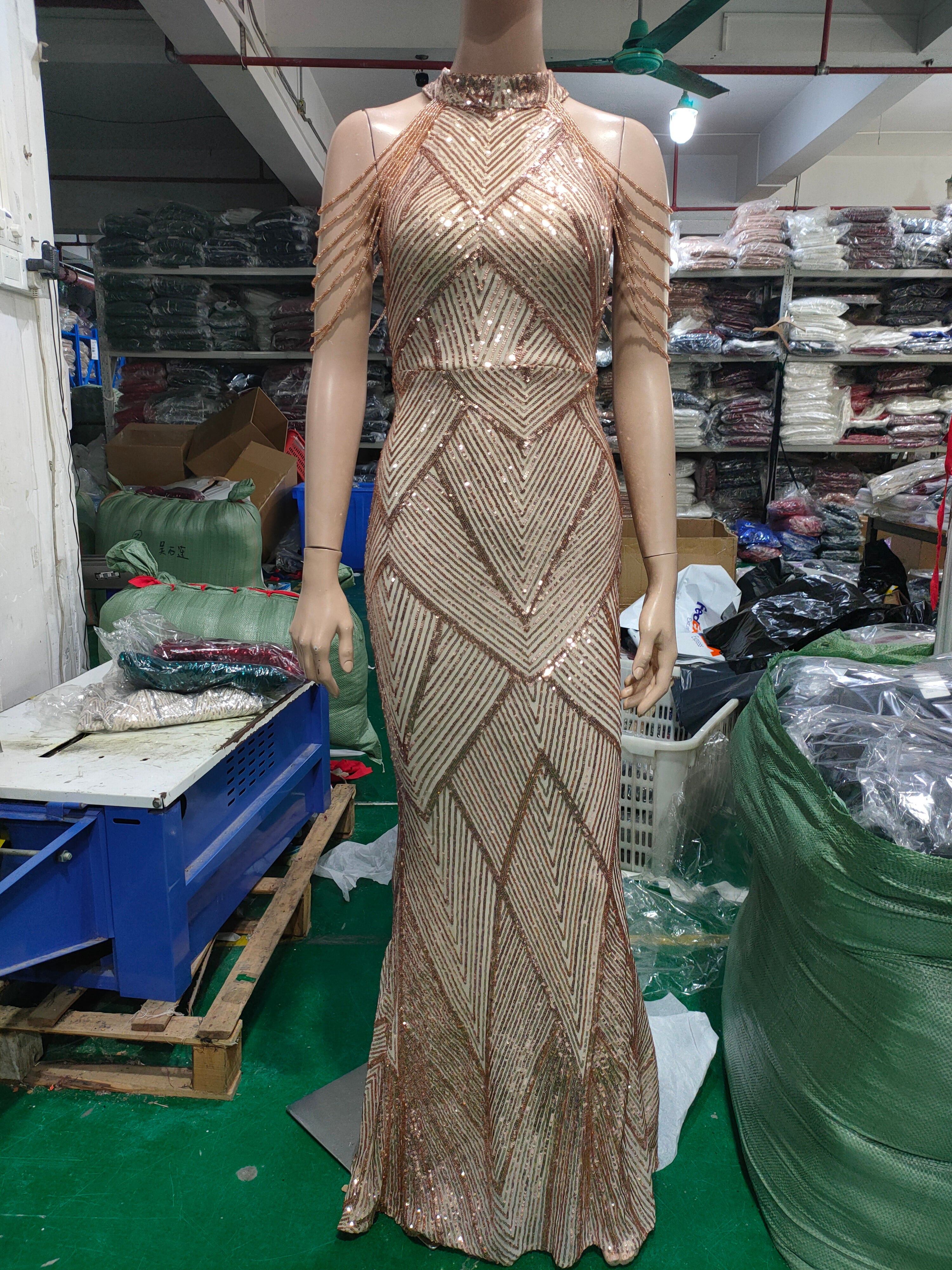 Deep V-Neck Sequined Fishtail Dress Sexy Evening Party Gown 20