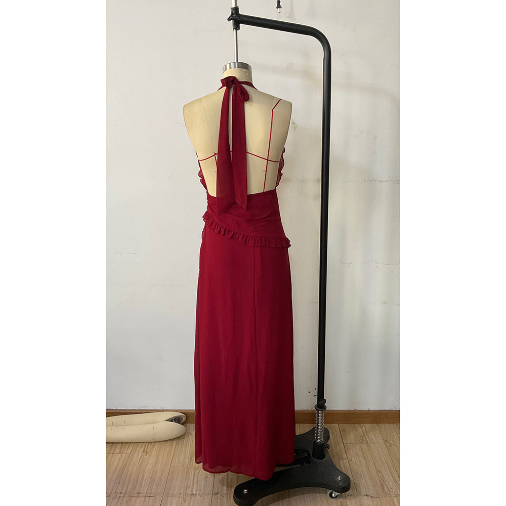 Women Summer Sexy Halter Neck Sleeveless Backless Slit Maxi Dress 11