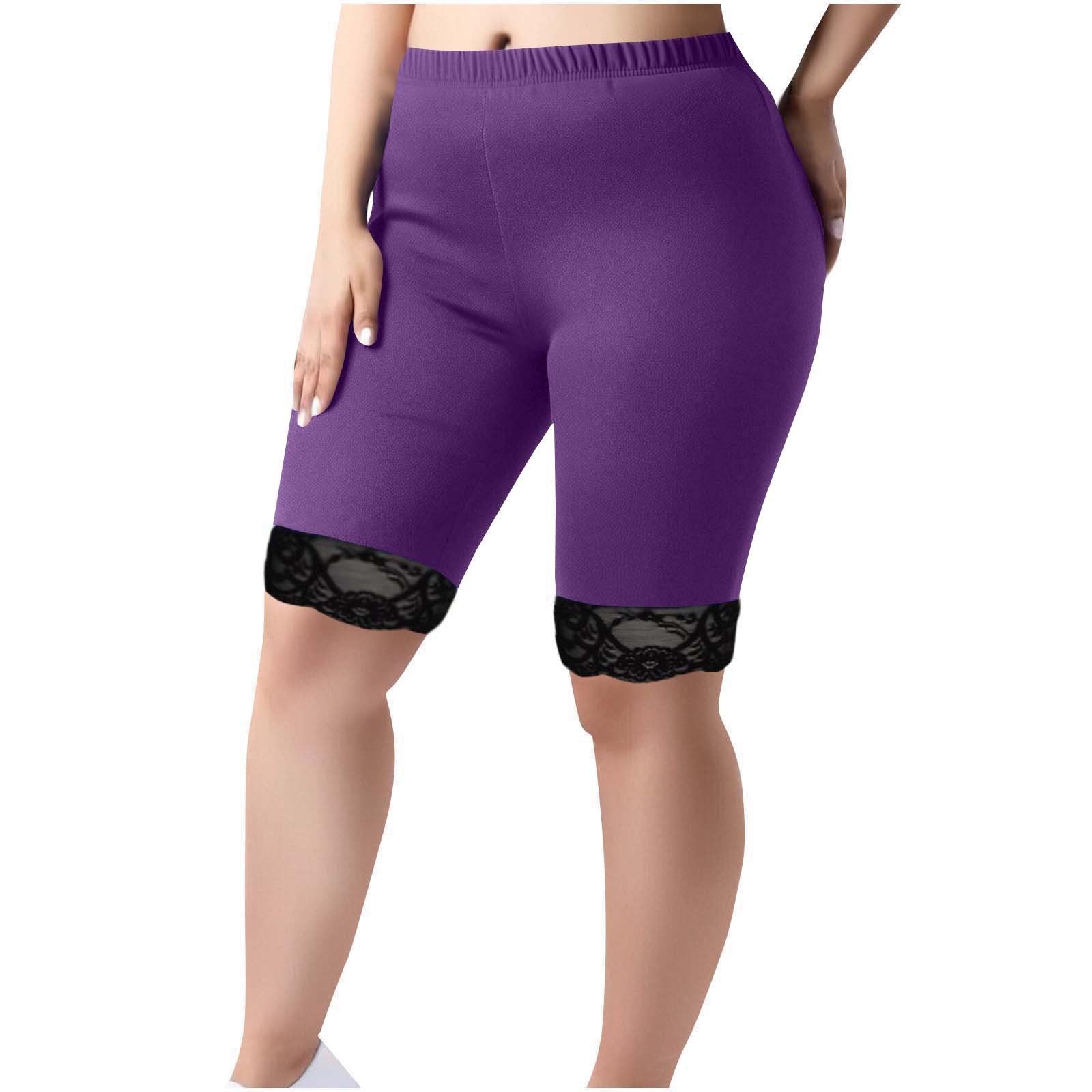 Women's Trousers Lace Knee-Length Shorts Plus Size Elastic Waist Tight Pants 15