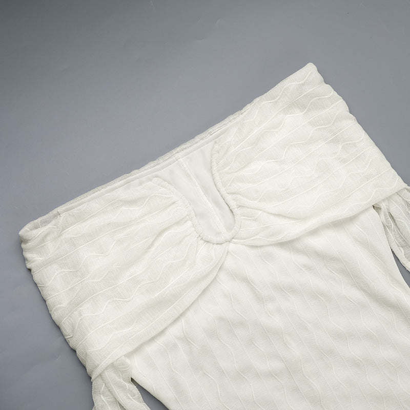 Women metal buckle Off Shoulder long-sleeved dress 6