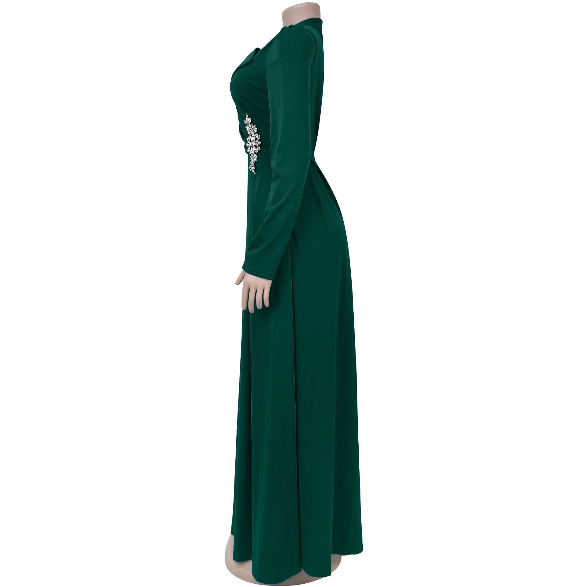 Women Cross Turndown Collar Long Sleeve Dress 31