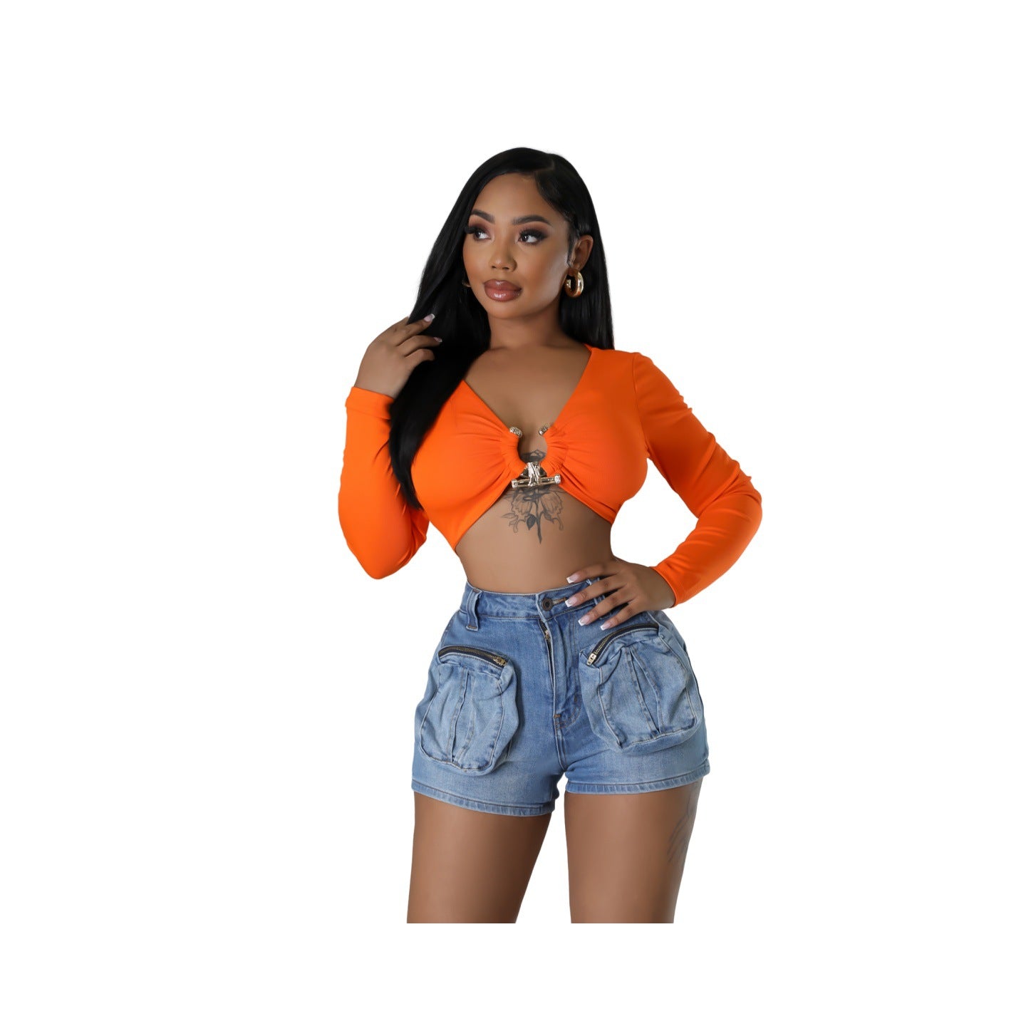 Women's Fashion Cargo Pocket Stretchy Sexy Slim Fit Denim Shorts 6