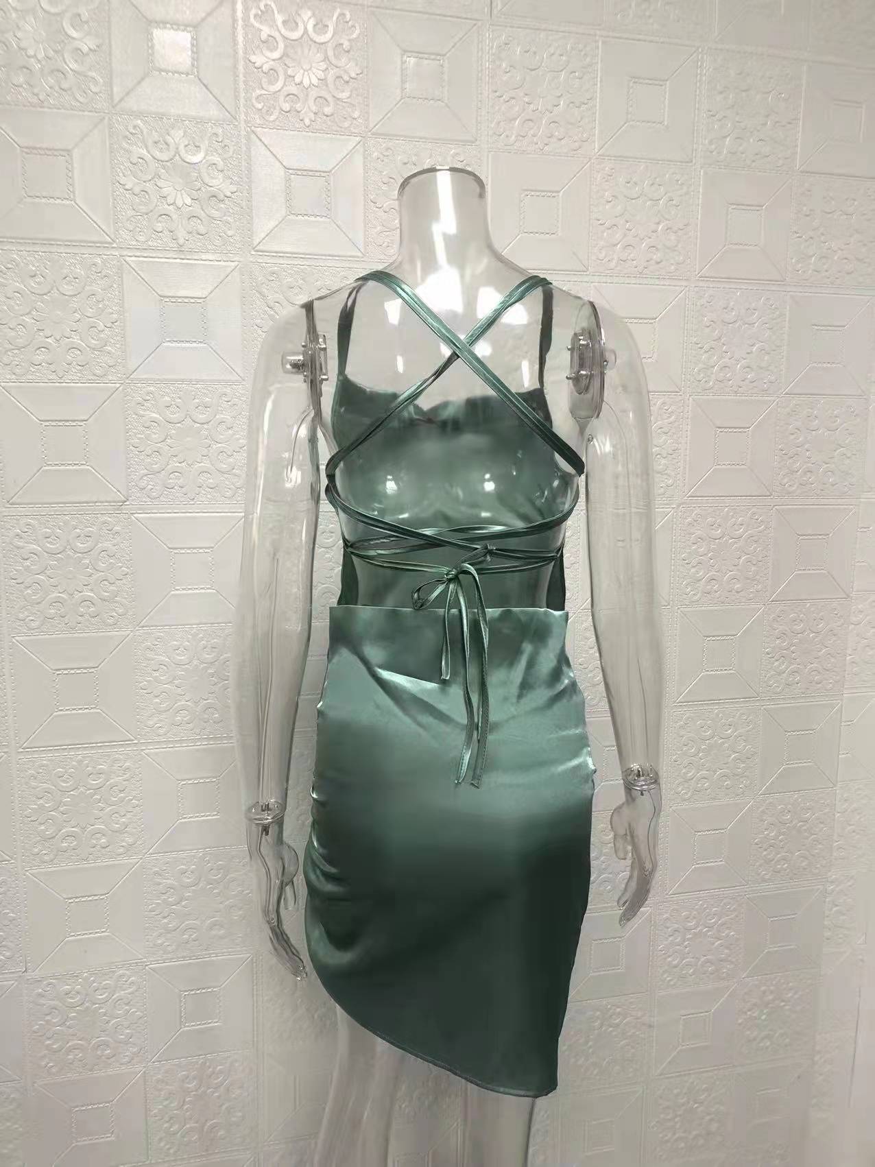 Women Sexy Strapless Pleated Backless Hollow Strap Dress 49