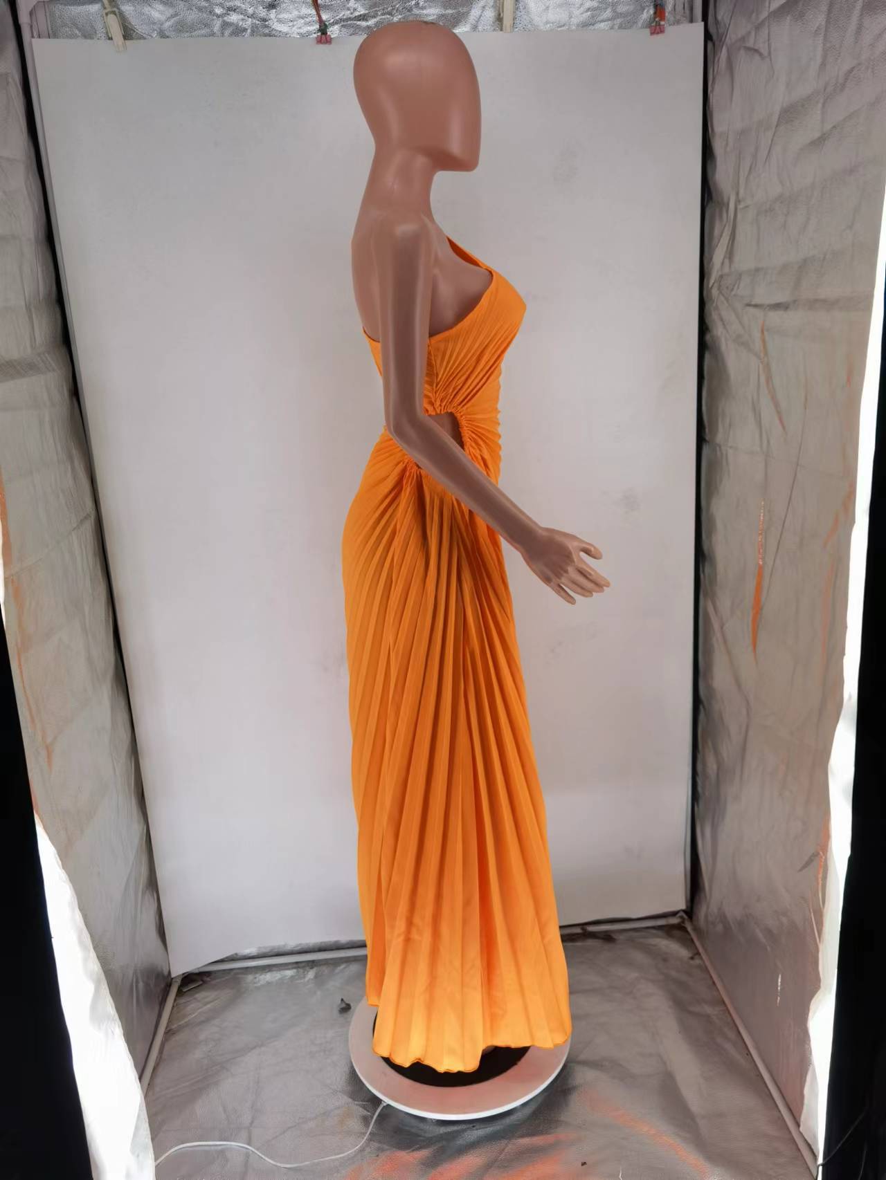 Elegant Slim Fit One Shoulder Cutout Pleated Gown Dress 22