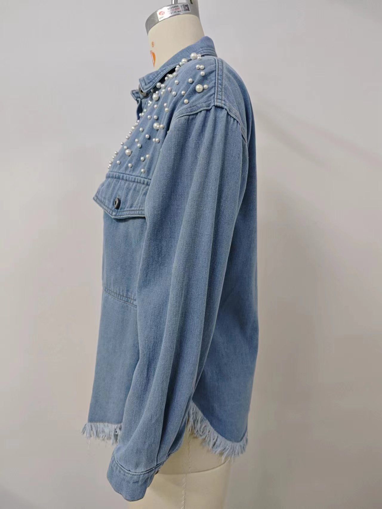 Women's Loose Beaded Denim Tops Shirts 8