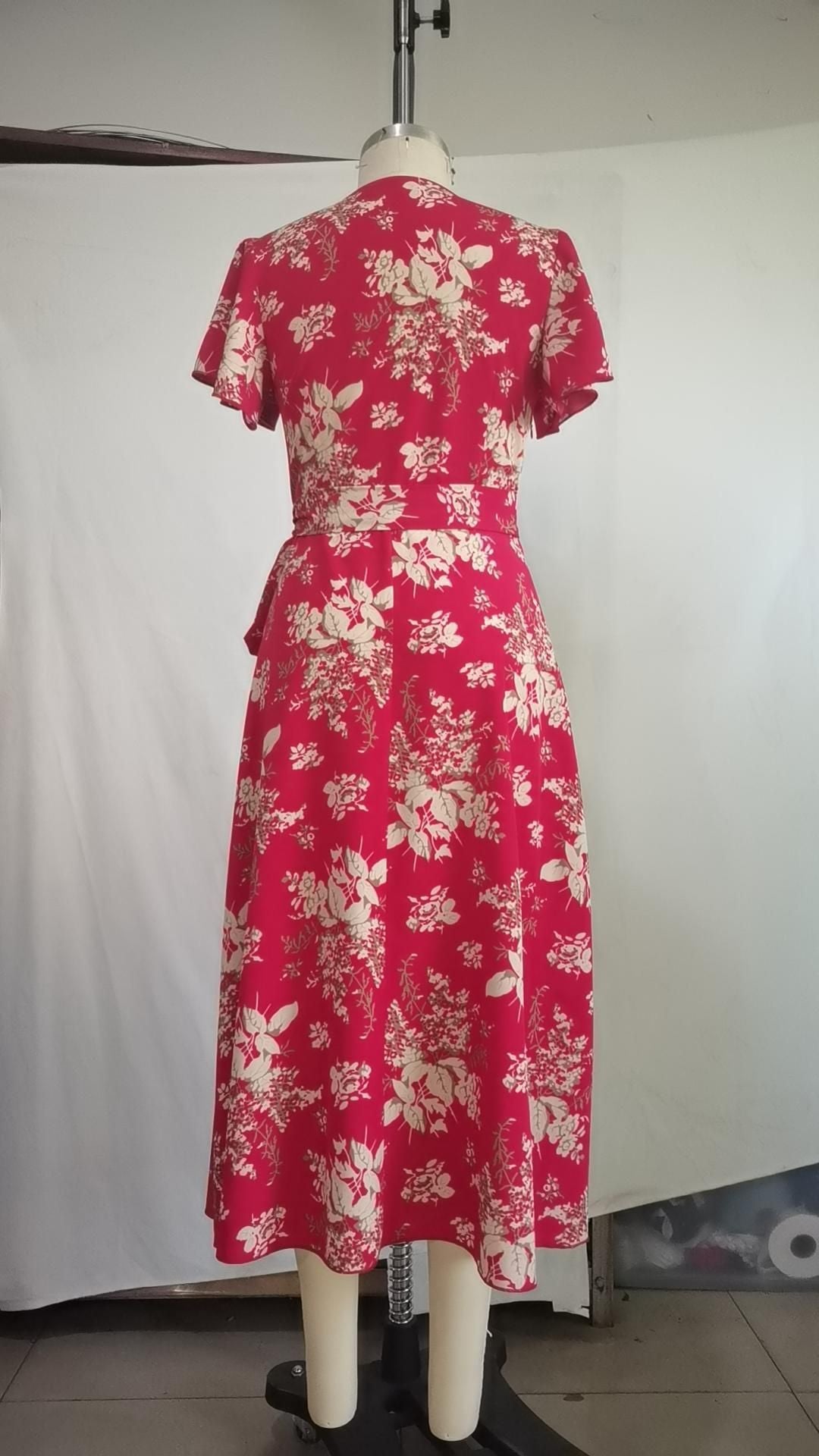 Women Spring and Summer Casual V-neck Printed Holidays Dress 5