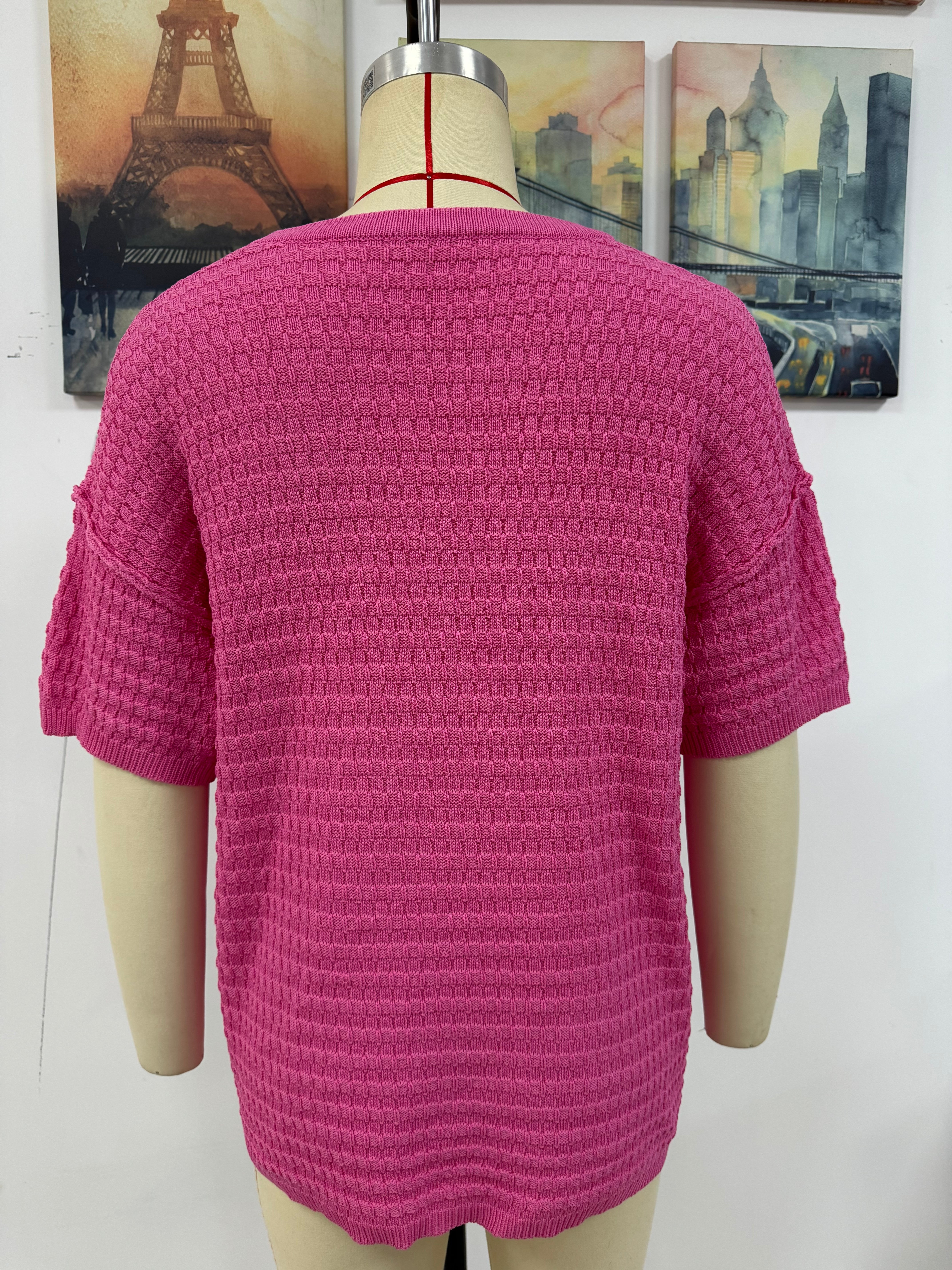 Women Spring and Summer Pocket Short Sleeve Solid knitting Blouse 21