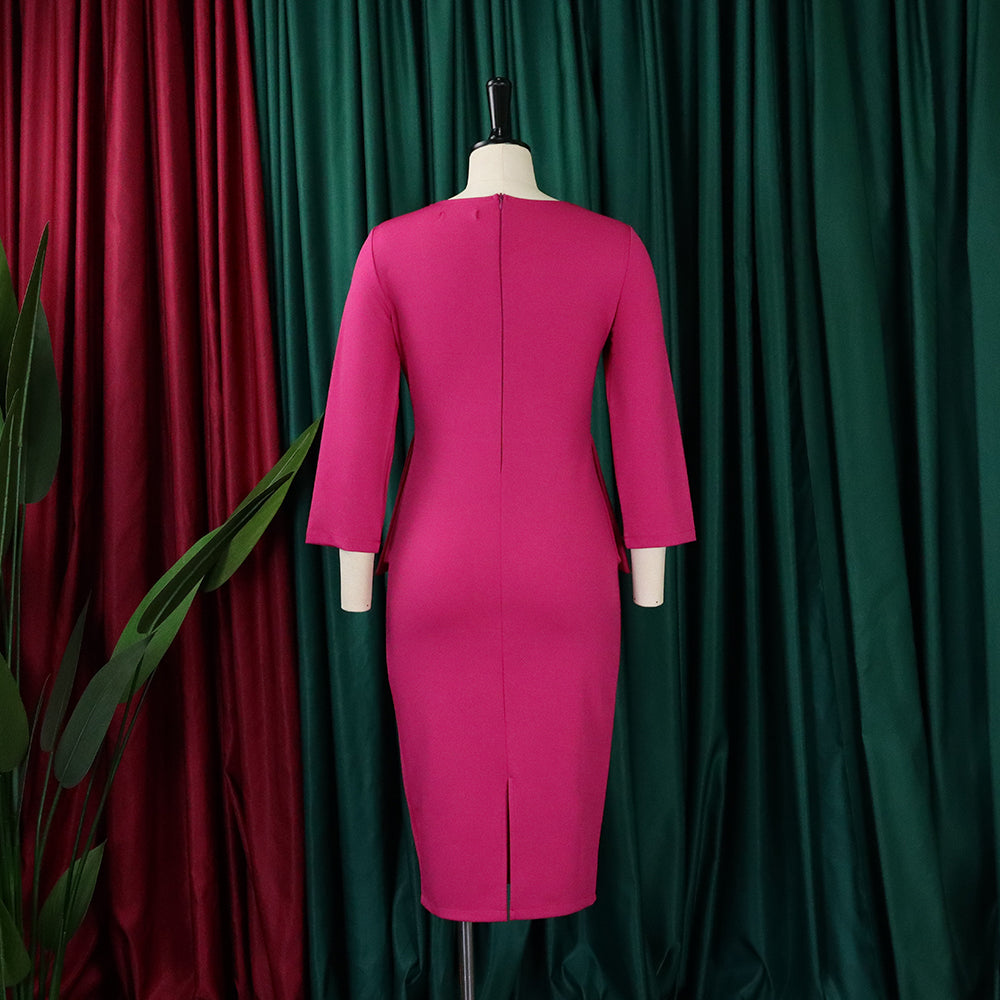 Women'S Spring Solid Bodycon Chic Elegant Career Africa Plus Size Dress 19