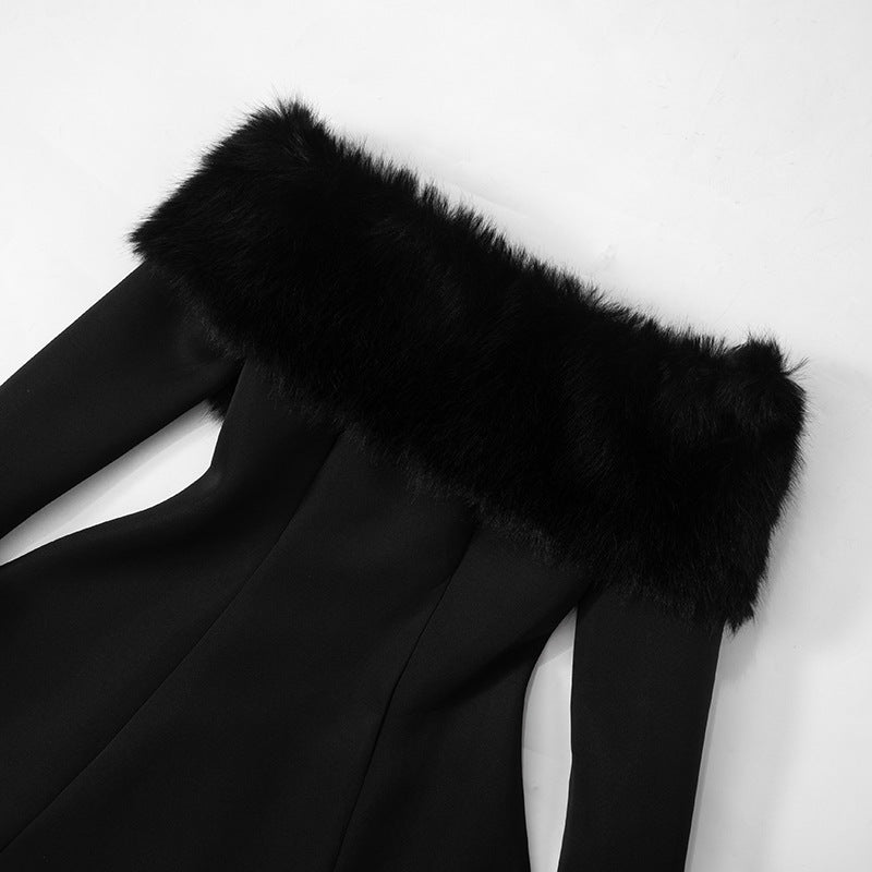 Women Fall Winter Off Shoulder fur collar sexy Dress 9