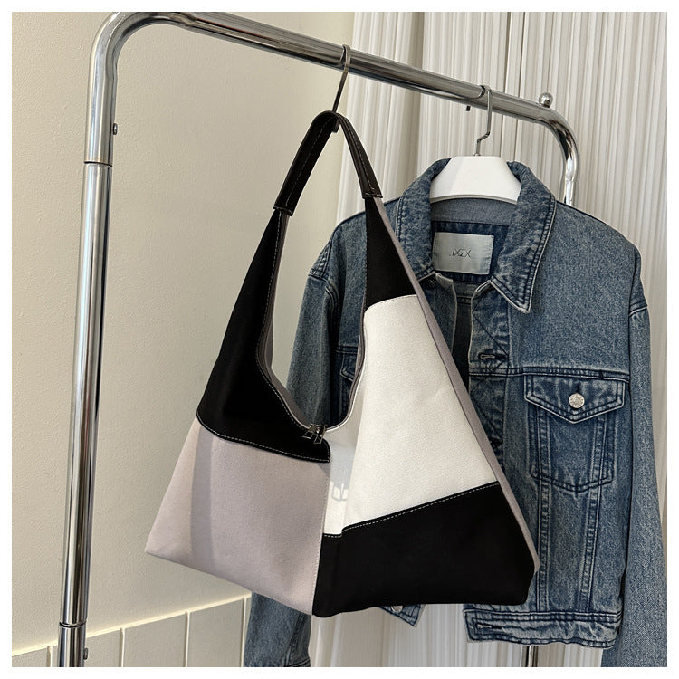 Casual Women's Canvas Bag Fashionable Handbag Crossbody Bag Trendy Patchwork Contrasting Shoulder Bag 15