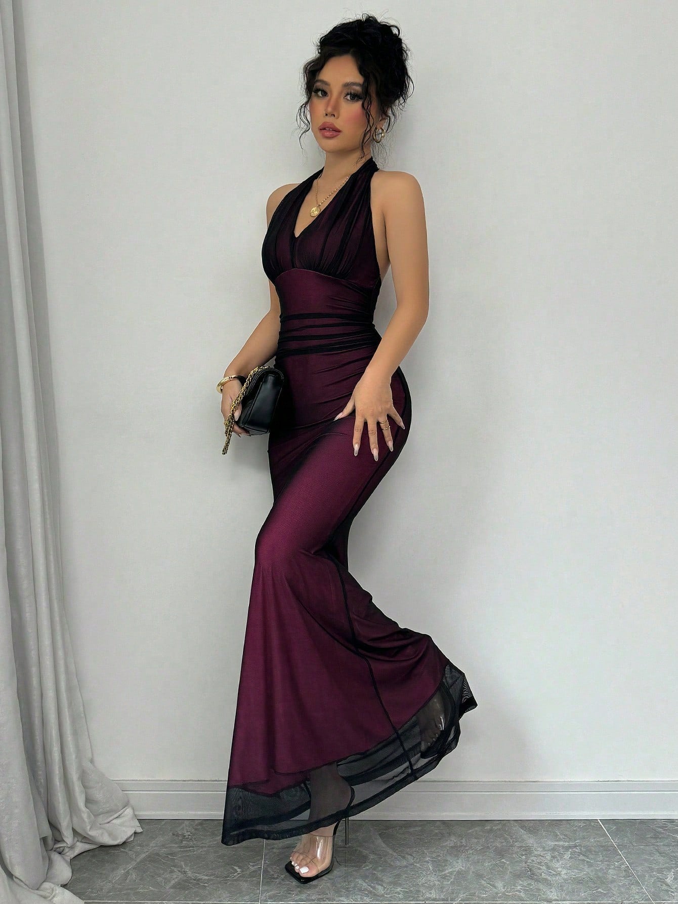 Women Summer Sexy Halter Neck Mesh Sleeveless Dress