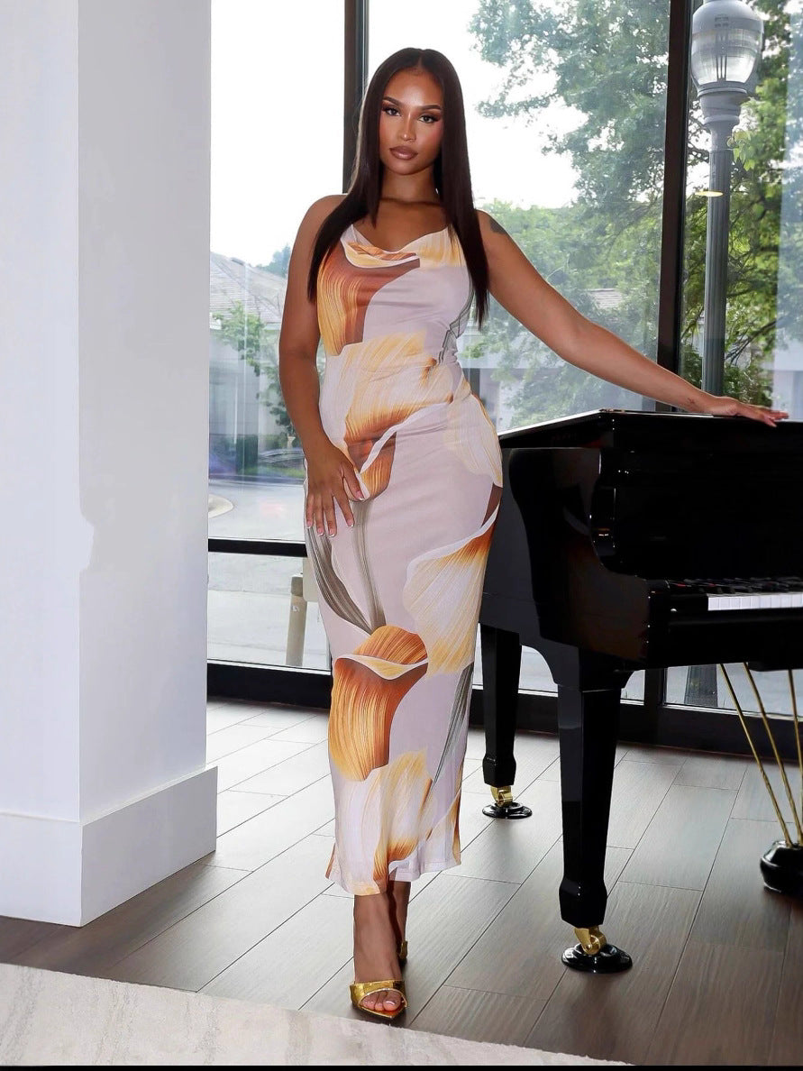 Women's Summer Fashion Print Chic Halter Neck Dress 5