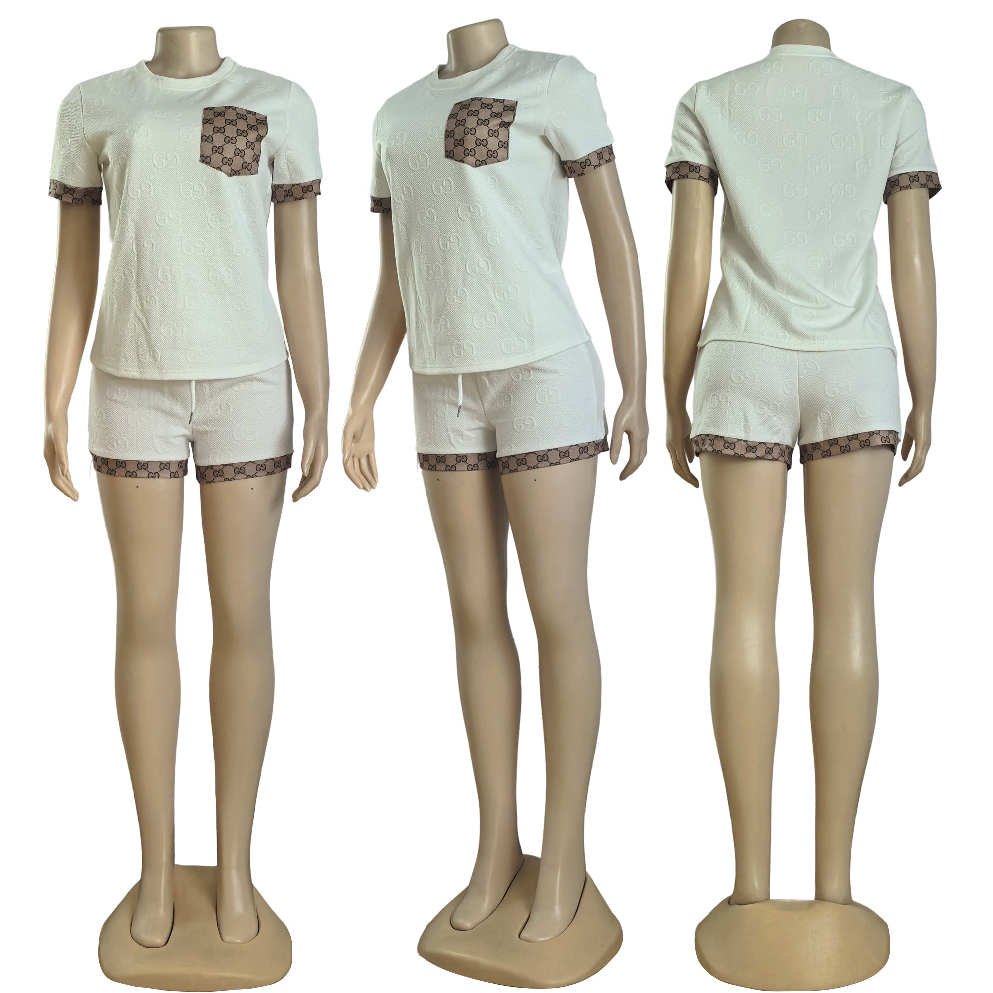Women Casual jacquard short sleeve Top and shorts two-piece set 4