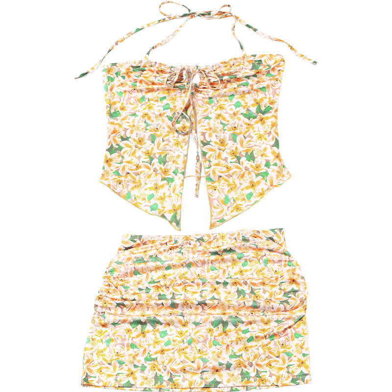 Spring Summer Women's Sexy Crop Halter Neck Top & Slim Mini Skirt Set 10