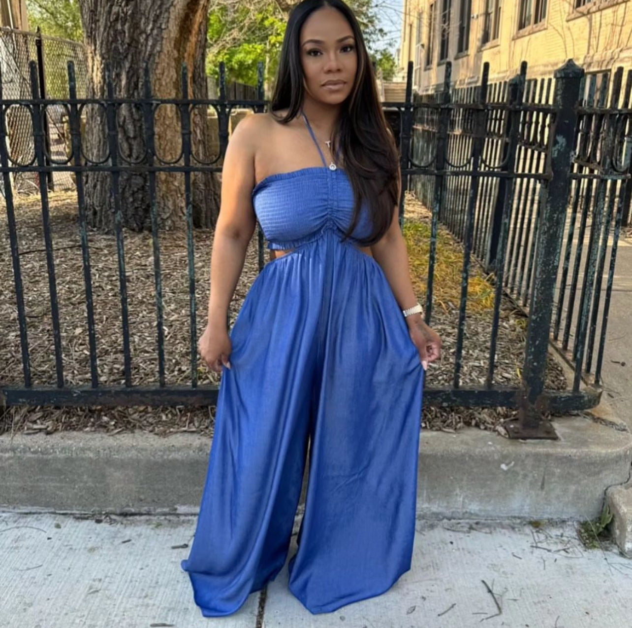 Women Sexy Suspender Wrap Wide Leg Jumpsuit 5