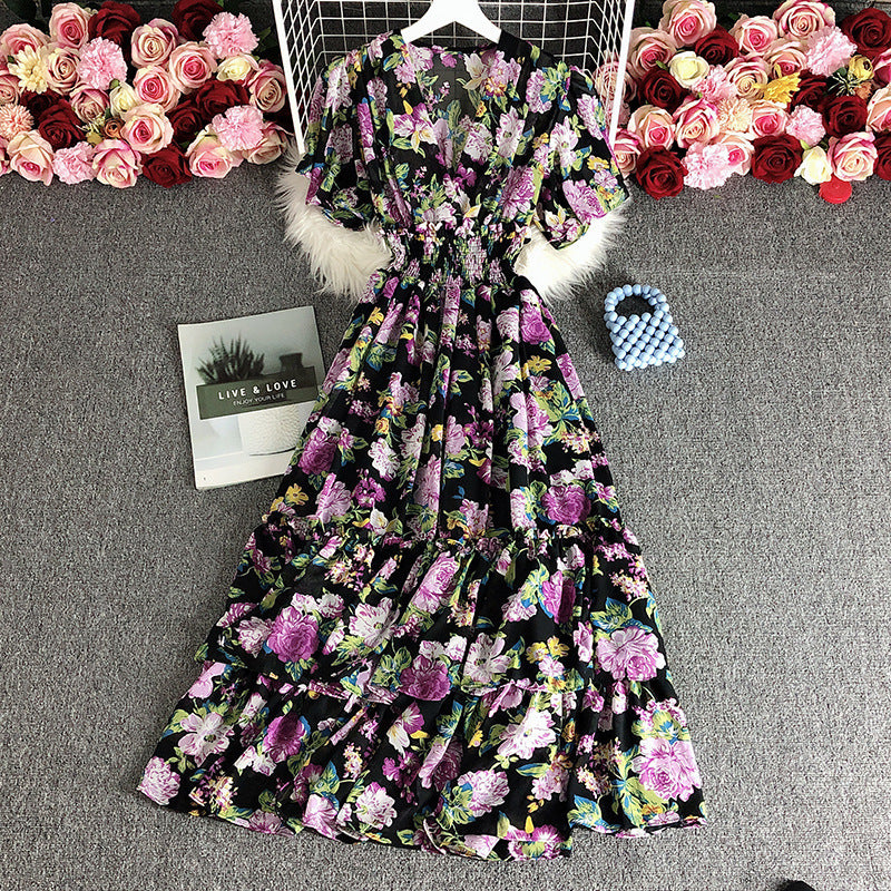 Floral V-Neck Ruffled High-Waist Slim Fit Print Maxi Dress 6