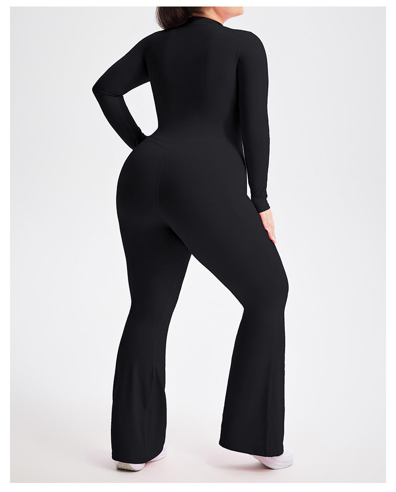 Plus Size Zipper Long Sleeve Fitness Sport Bell Bottom Jumpsuit Tight Fitting Yoga wear 14