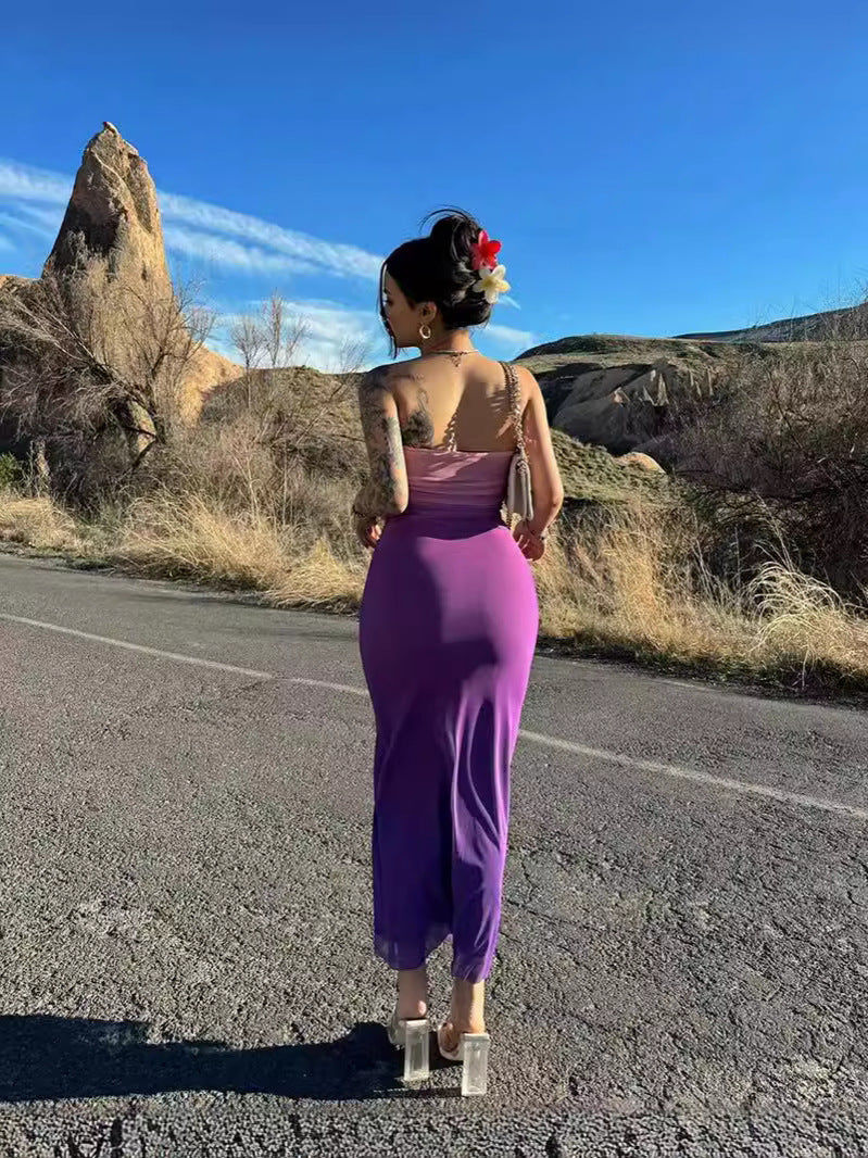 Women Summer Sexy Strapless Gradient Maxi Dress 6