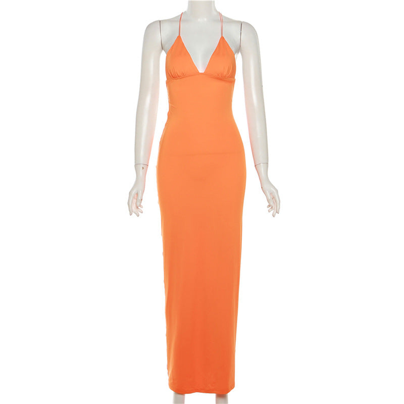 Autumn Women's Sexy Low Back Lace-Up Halter Neck Slim Bodycon Dress 15