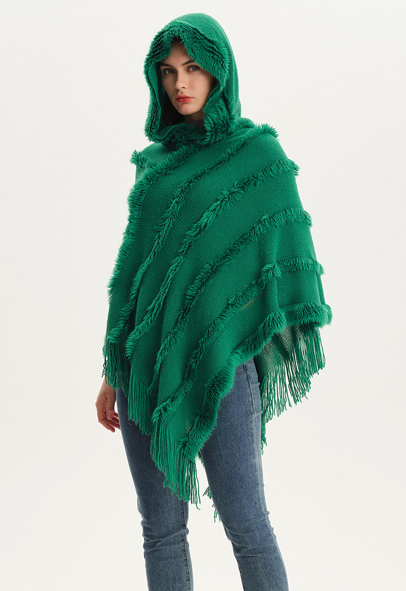 Women Fall and winter shawl Solid hooded knitting cape shawl sweater 12
