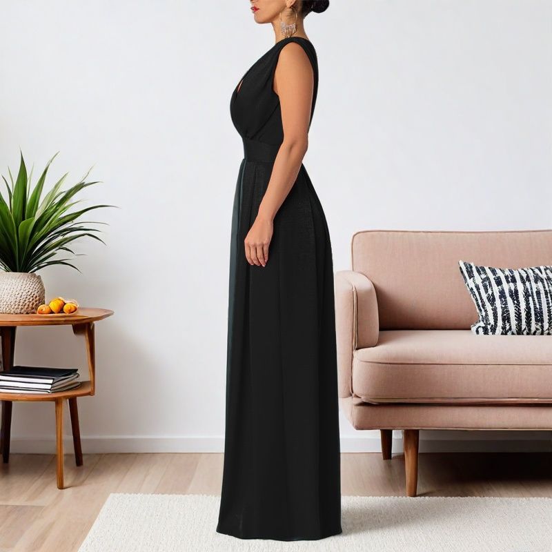 Women v-neck French wide-leg jumpsuit