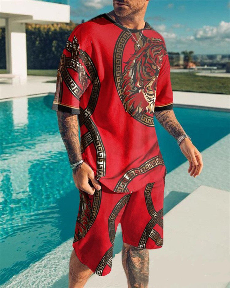 Men's Casual Colorblock Print Short Sleeve T-Shirt and Shorts Two-Piece Set 3