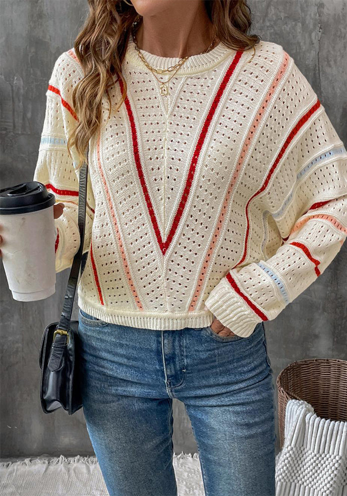 Autumn Winter Multi-Color Striped Sweater Round Neck Pullover Knitting Shirt