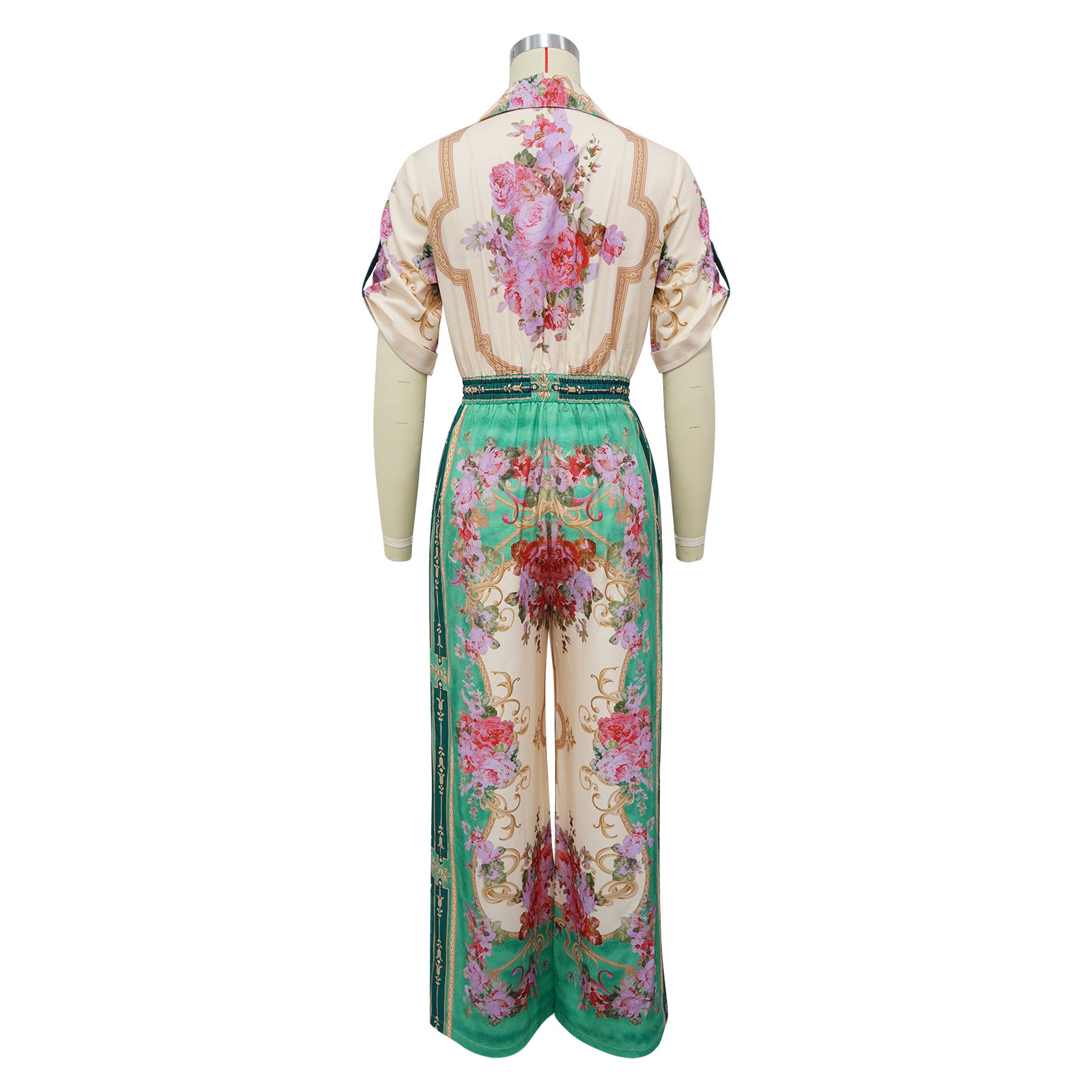 Women's Sexy V-Neck Retro Print Short Sleeve Jumpsuit 15