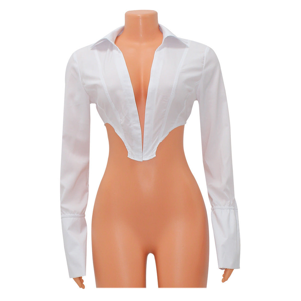 Spring Women's Sexy Long Sleeve White Shirt Women's cropped inspired design Top 9