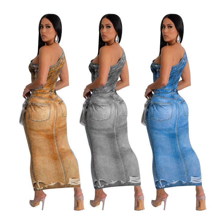 Women Prints Slash Shoulder Bodycon Dress 8