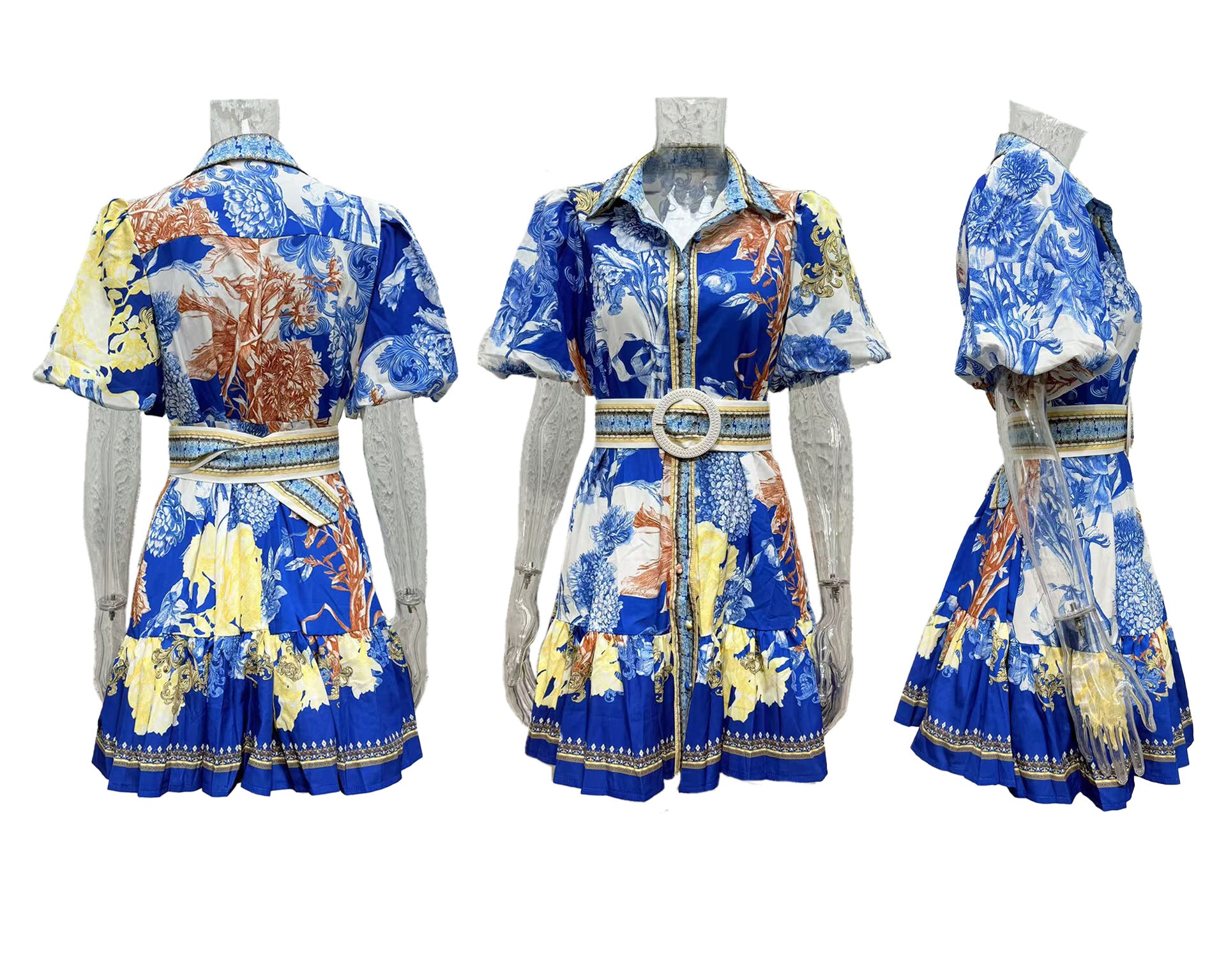 Summer Casual Fashion Print Turndown Collar Women's Shirt Dress 4